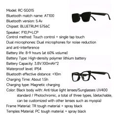 Smart AI Translation Glasses with Bluetooth Music & Call Function, RC-SG015