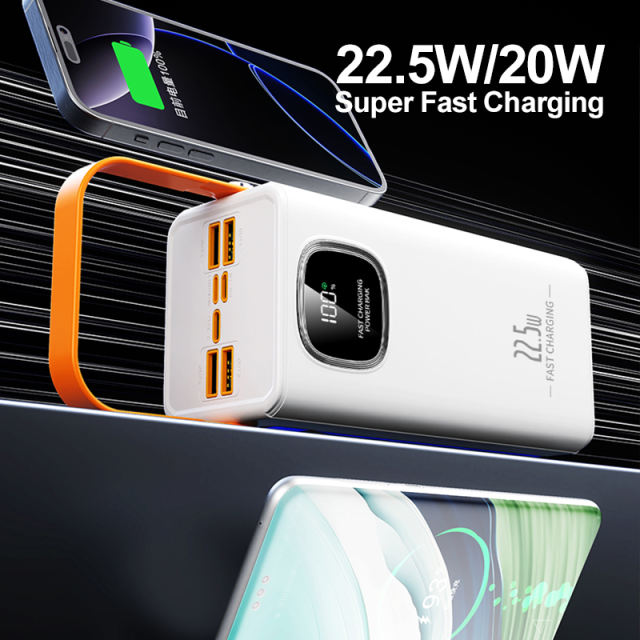 30000-60000mAh Fast Charging Power Bank with Built-in Cables, LED Display, Multi-Port Portable Charger with Lanyard，RC-PD93
