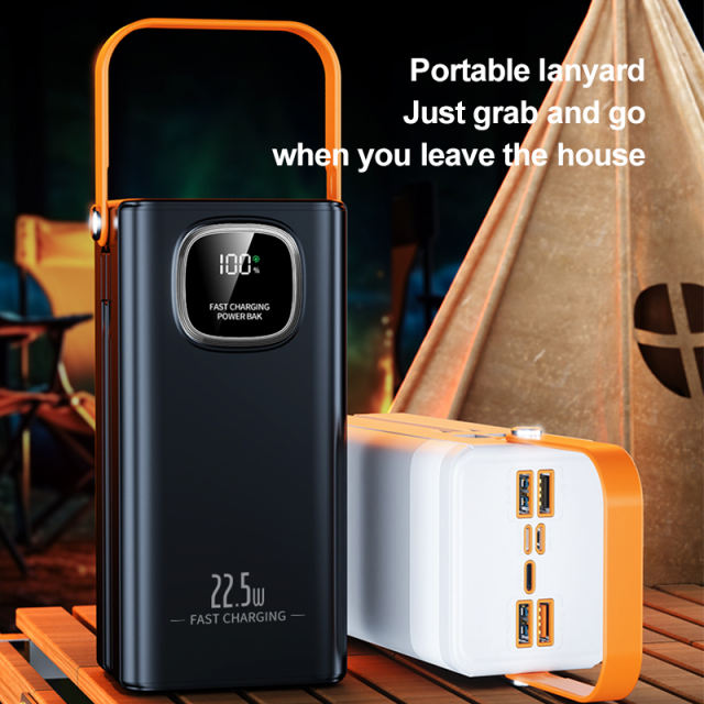 30000-60000mAh Fast Charging Power Bank with Built-in Cables, LED Display, Multi-Port Portable Charger with Lanyard，RC-PD93