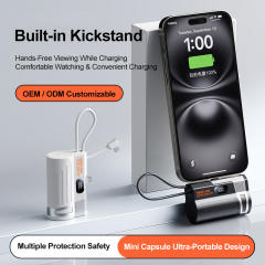 Mini 10000mAh Power Bank 22.5W Fast Charging with Built-in Type-C Cable & Plug, Capsule Portable PD Power Bank Fireproof Case，RC-GP58