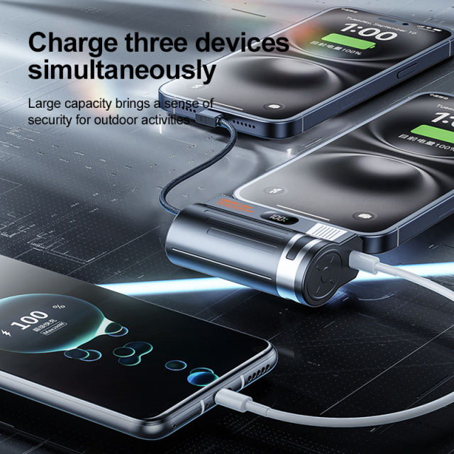 Mini 10000mAh Power Bank 22.5W Fast Charging with Built-in Type-C Cable & Plug, Capsule Portable PD Power Bank Fireproof Case，RC-GP58