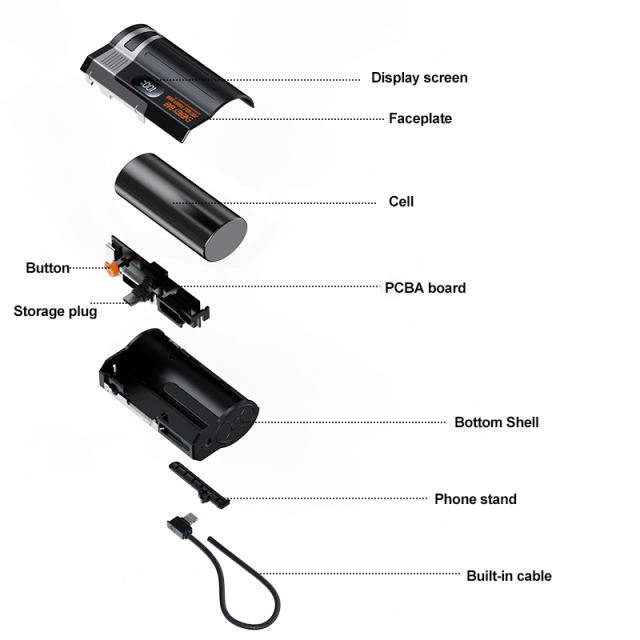 Mini 10000mAh Power Bank 22.5W Fast Charging with Built-in Type-C Cable & Plug, Capsule Portable PD Power Bank Fireproof Case，RC-GP58
