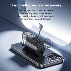 Mini 10000mAh Power Bank 22.5W Fast Charging with Built-in Type-C Cable & Plug, Capsule Portable PD Power Bank Fireproof Case，RC-GP58
