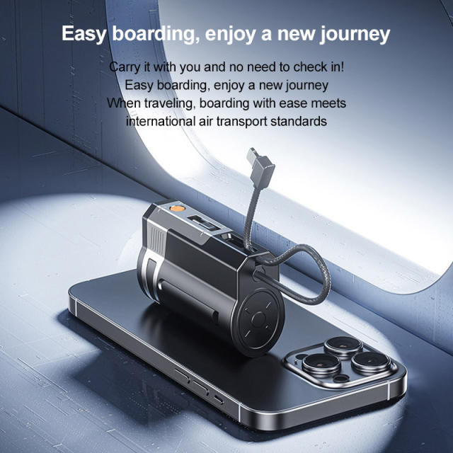 Mini 10000mAh Power Bank 22.5W Fast Charging with Built-in Type-C Cable & Plug, Capsule Portable PD Power Bank Fireproof Case，RC-GP58