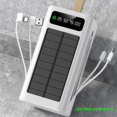 30000~60000mAh Solar Power Bank Fast Charging Portable Charger with Built-in Dual Cables, LED Display, Hand Strap & Multi Protection，RC-PD94