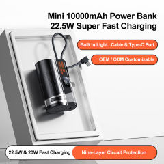 Mini 10000mAh Power Bank 22.5W Fast Charging with Built-in Type-C Cable & Plug, Capsule Portable PD Power Bank Fireproof Case，RC-GP58