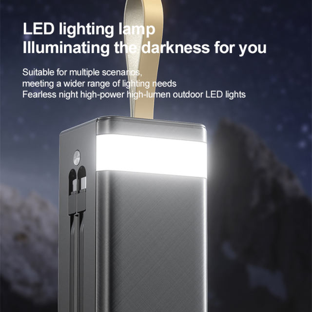 30000~60000mAh Solar Power Bank Fast Charging Portable Charger with Built-in Dual Cables, LED Display, Hand Strap & Multi Protection，RC-PD94