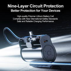 Mini 10000mAh Power Bank 22.5W Fast Charging with Built-in Type-C Cable & Plug, Capsule Portable PD Power Bank Fireproof Case，RC-GP58