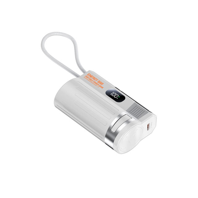 Mini 10000mAh Power Bank 22.5W Fast Charging with Built-in Type-C Cable & Plug, Capsule Portable PD Power Bank Fireproof Case，RC-GP58