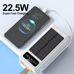 30000~60000mAh Solar Power Bank Fast Charging Portable Charger with Built-in Dual Cables, LED Display, Hand Strap & Multi Protection，RC-PD94