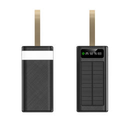 30000~60000mAh Solar Power Bank Fast Charging Portable Charger with Built-in Dual Cables, LED Display, Hand Strap & Multi Protection，RC-PD94