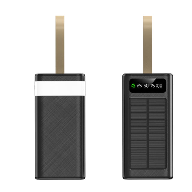 30000~60000mAh Solar Power Bank Fast Charging Portable Charger with Built-in Dual Cables, LED Display, Hand Strap & Multi Protection，RC-PD94