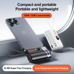 Mini 10000mAh Power Bank 22.5W Fast Charging with Built-in Type-C Cable & Plug, Capsule Portable PD Power Bank Fireproof Case，RC-GP58