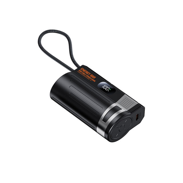 Mini 10000mAh Power Bank 22.5W Fast Charging with Built-in Type-C Cable & Plug, Capsule Portable PD Power Bank Fireproof Case，RC-GP58