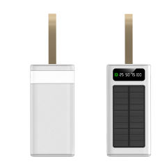 30000~60000mAh Solar Power Bank Fast Charging Portable Charger with Built-in Dual Cables, LED Display, Hand Strap & Multi Protection，RC-PD94
