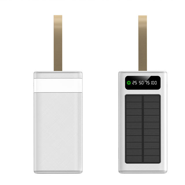 30000~60000mAh Solar Power Bank Fast Charging Portable Charger with Built-in Dual Cables, LED Display, Hand Strap & Multi Protection，RC-PD94