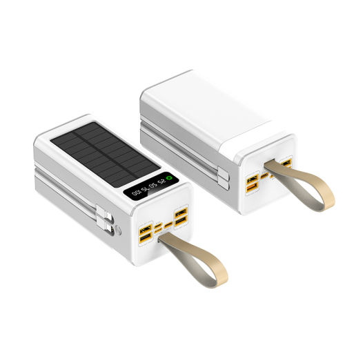 30000~60000mAh Solar Power Bank Fast Charging Portable Charger with Built-in Dual Cables, LED Display, Hand Strap & Multi Protection，RC-PD94
