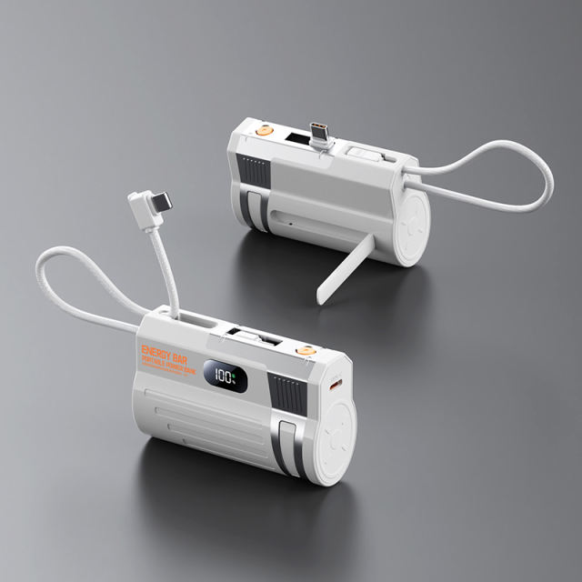 Mini 10000mAh Power Bank 22.5W Fast Charging with Built-in Type-C Cable & Plug, Capsule Portable PD Power Bank Fireproof Case，RC-GP58
