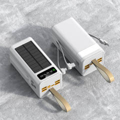 30000~60000mAh Solar Power Bank Fast Charging Portable Charger with Built-in Dual Cables, LED Display, Hand Strap & Multi Protection，RC-PD94