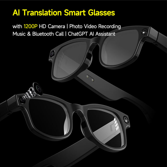 AI Translation Smart Glasses  with 1200P HD Camera | Photo Video Recording Music & Bluetooth Call | ChatGPT AI Assistant, RC-SG019