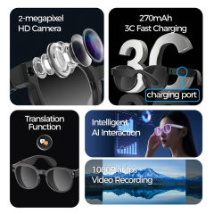 AI Translation Smart Glasses with 1080P Stabilized Camera, ChatGPT Voice Assistant, Bluetooth Music & Calls, WiFi Transfer, Magnetic Charging, RC-SG018