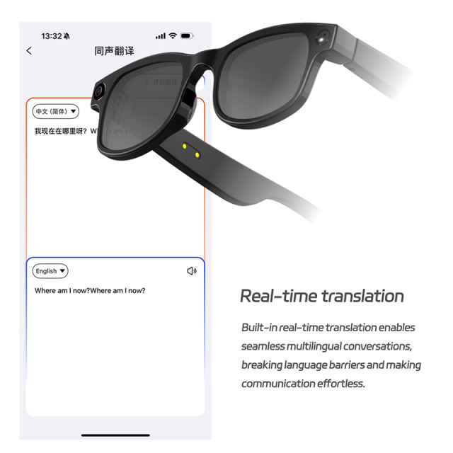 AI Translation Smart Glasses  with 1200P HD Camera | Photo Video Recording Music & Bluetooth Call | ChatGPT AI Assistant, RC-SG019