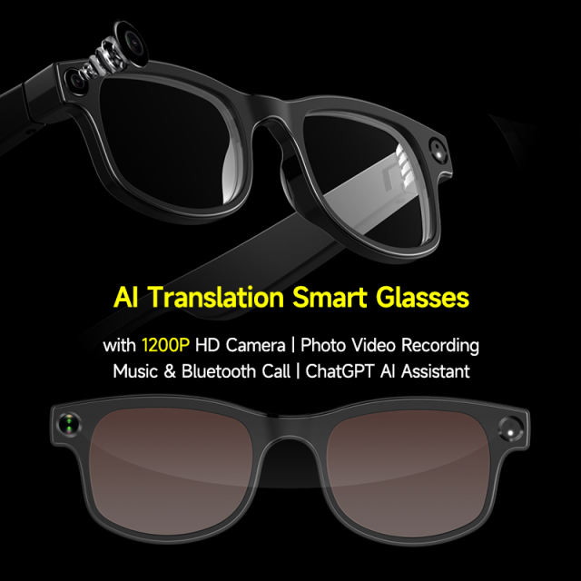 AI Translation Smart Glasses  with 1200P HD Camera | Photo Video Recording Music & Bluetooth Call | ChatGPT AI Assistant, RC-SG019