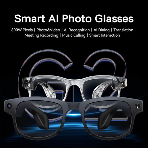 AI Smart Translation Glasses with 1200P Camera, 1080P Video Recording, WiFi Transfer, Bluetooth Music & Calls, Voice Assistant, Wear Detection, Magnetic Charging, RC-SG020