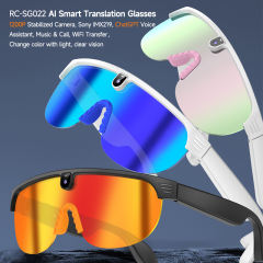 AI Smart Translation Glasses with 1200P Stabilized Camera, Sony IMX219, ChatGPT Voice Assistant, Music & Call, WiFi Transfer，RC-SG022