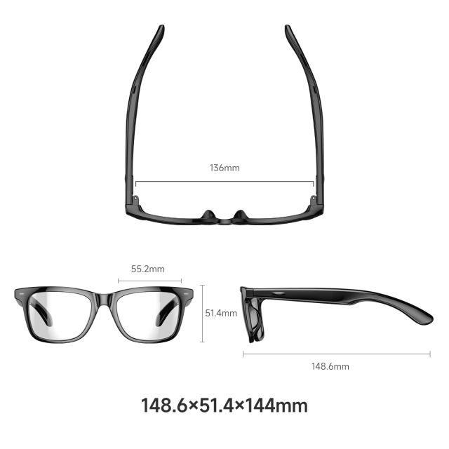 AI Smart Translation Audio Glasses TR90 Lightweight Smart Glasses with ENC Noise Cancellation for Calls Music Voice Assistant RC-SG023