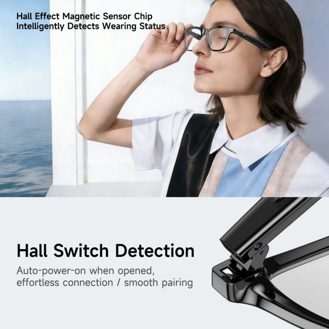 AI Smart Translation Audio Glasses TR90 Lightweight Smart Glasses with ENC Noise Cancellation for Calls Music Voice Assistant RC-SG023