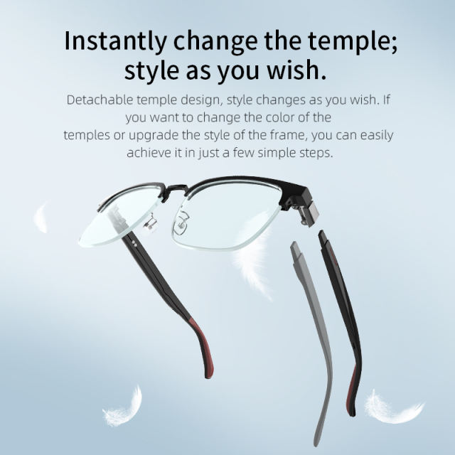 AI Smart Audio Glasses with Detachable Temples, Bluetooth Music &amp; Calling, AI Translation, Photochromic Blue Light Blocking Lenses, IP67 Waterproof  RC-SG027