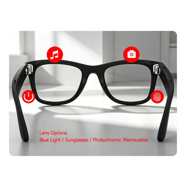 8MP AI Smart Translation Camera Glasses with Video Recording, Music Playback &amp; Bluetooth Calling, WiFi6, Noise Cancelling, IP65 Waterproof RC-SG025