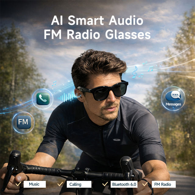 AI Smart Audio Glasses Bluetooth 5.0 | Wireless Music &amp; Calling | Translation | FM Radio | Open-Ear Stereo | Touch Control | IPX4 Waterproof RC-SG024