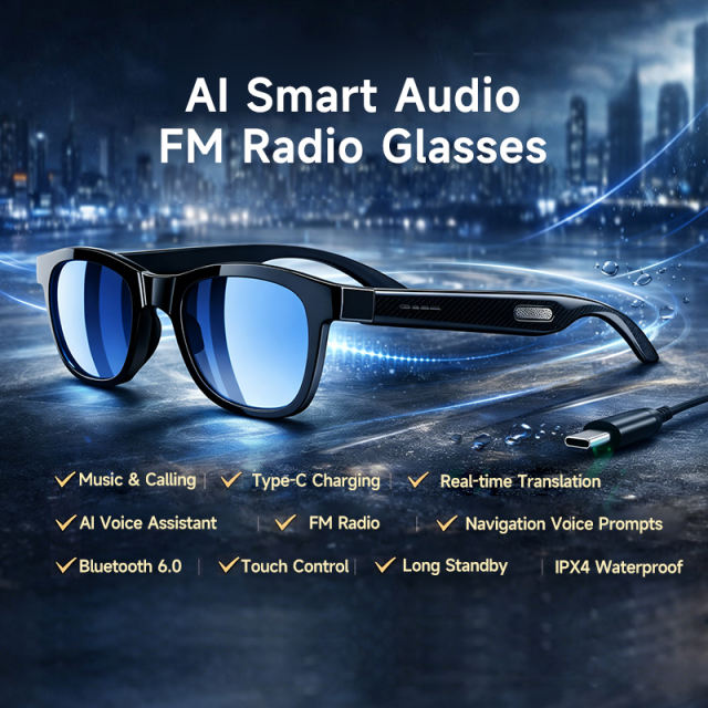 AI Smart Audio Glasses Bluetooth 5.0 | Wireless Music &amp; Calling | Translation | FM Radio | Open-Ear Stereo | Touch Control | IPX4 Waterproof RC-SG024
