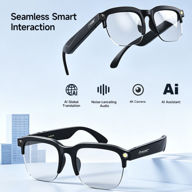 AI Smart Translation Glasses with HD Camera, Photo &amp; Video Recording, Bluetooth Music Calling Eyewear, 2MP Wearable Camera Glasses for Outdoor &amp; Travel RC-SG026