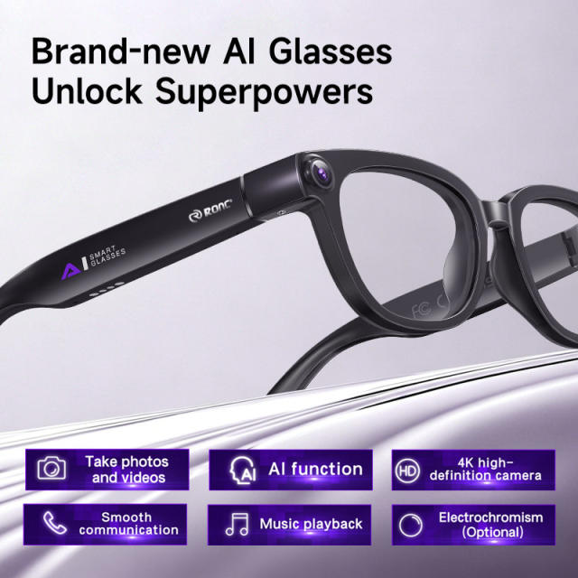 4K Camera AI Smart Glasses, Photo &amp; Video Recording, Bluetooth Music Calling Eyewear, 13MP Wearable Camera Glasses for Outdoor &amp; Travel RC-SG031