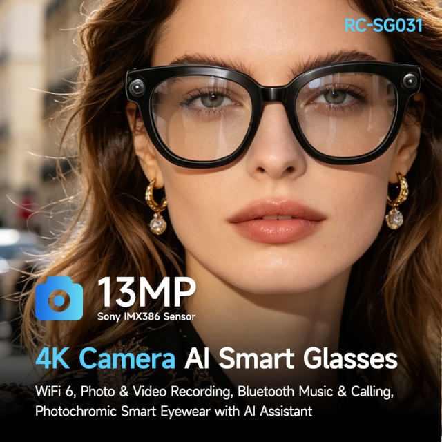 4K Camera AI Smart Glasses, Photo &amp; Video Recording, Bluetooth Music Calling Eyewear, 13MP Wearable Camera Glasses for Outdoor &amp; Travel RC-SG031