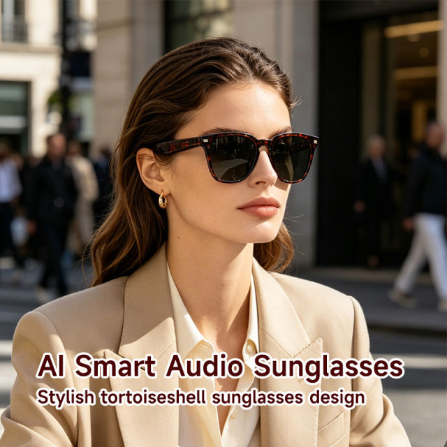 AI Audio (tortoiseshell) Sunglasses, Bluetooth Music &amp; Calling, AI Translation, Photochromic Blue Light Blocking Lenses, IPX4 Waterproof  RC-SG028
