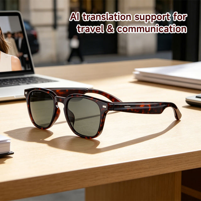 AI Audio (tortoiseshell) Sunglasses, Bluetooth Music &amp; Calling, AI Translation, Photochromic Blue Light Blocking Lenses, IPX4 Waterproof  RC-SG028