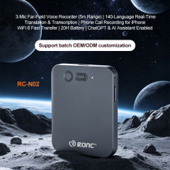 128GB Smart AI Meeting Recorder，3-Mic Far-Field， 140-Language Real-Time Translation & Transcription | Phone Call Recording for iPhone， WiFi 6 Fast Transfer，ChatGPT & AI Assistant Enabled  RC-N02