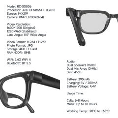 AI Translation Smart Glasses | 8MP Camera Video Recording | Bluetooth 5.3 Music & Calls | Hi-Fi Dual Speakers | WiFi4 Wireless Glasses | Hands-Free Audio & Voice Control | 2026 New RC-SG006 RC-SG006