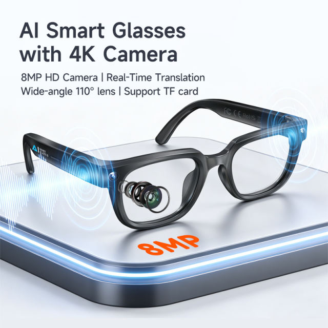 AI Translation Smart Glasses | 8MP Camera Video Recording | Bluetooth 5.3 Music & Calls | Hi-Fi Dual Speakers | WiFi4 Wireless Glasses | Hands-Free Audio & Voice Control | 2026 New RC-SG006 RC-SG006