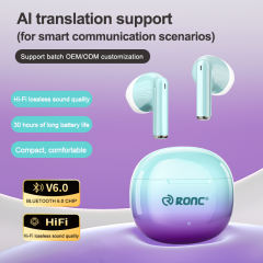 AI Translation TWS Earbuds Bluetooth 5.4 with Charging Case, HiFi Sound, Low Latency for Gaming & Music, Touch Control, 30H Playtime RC-AE14