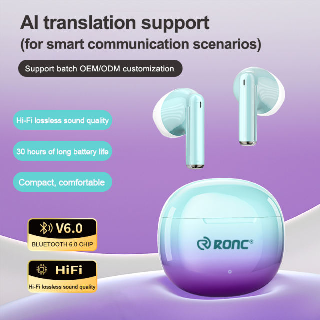 AI Translation TWS Earbuds Bluetooth 5.4 with Charging Case, HiFi Sound, Low Latency for Gaming & Music, Touch Control, 30H Playtime RC-AE14