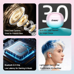 AI Translation TWS Earbuds Bluetooth 5.4 with Charging Case, HiFi Sound, Low Latency for Gaming & Music, Touch Control, 30H Playtime RC-AE14