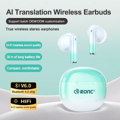 AI Translation TWS Earbuds Bluetooth 5.4 with Charging Case, HiFi Sound, Low Latency for Gaming & Music, Touch Control, 30H Playtime RC-AE14