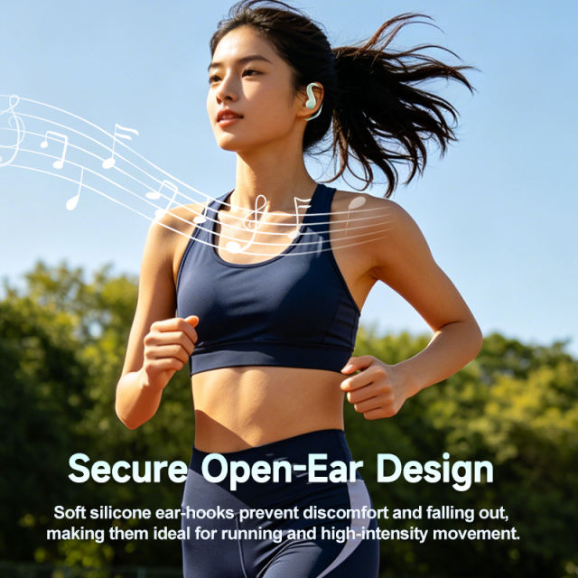TWS Open-Ear Wireless Earhooks with Smart AI Translation, Bluetooth 6.0 Directional Sound Sports Headphones, Macaron Green HD Call Noise Cancelling Earbuds RC-AE18