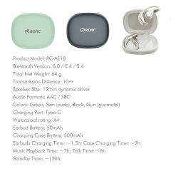 TWS Open-Ear Wireless Earhooks with Smart AI Translation, Bluetooth 6.0 Directional Sound Sports Headphones, Macaron Green HD Call Noise Cancelling Earbuds RC-AE18