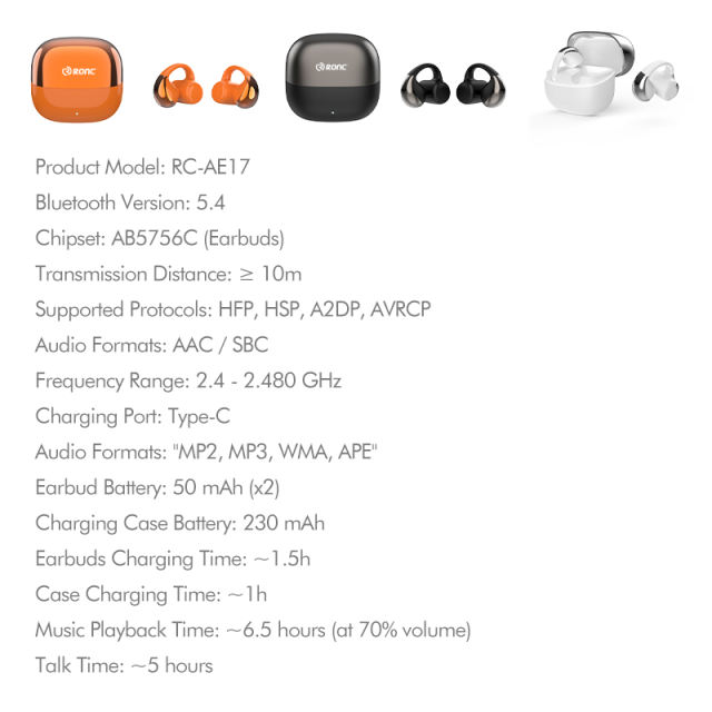 IFree 23 Open Ear Clip-on Bluetooth 6.0 Earbuds with Smart AI Translation, Directional Sound Wireless Sports Headphones, IPX4 Waterproof Translucent Charging Case RC-AE17